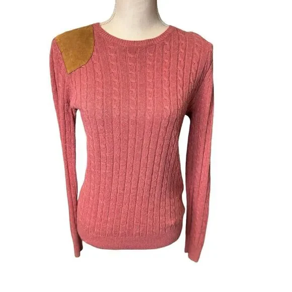 Vintage Lauren Ralph Lauren Pink Cable Knit Leather Patch Detail Exclusive Sz M - Picture 1 of 4